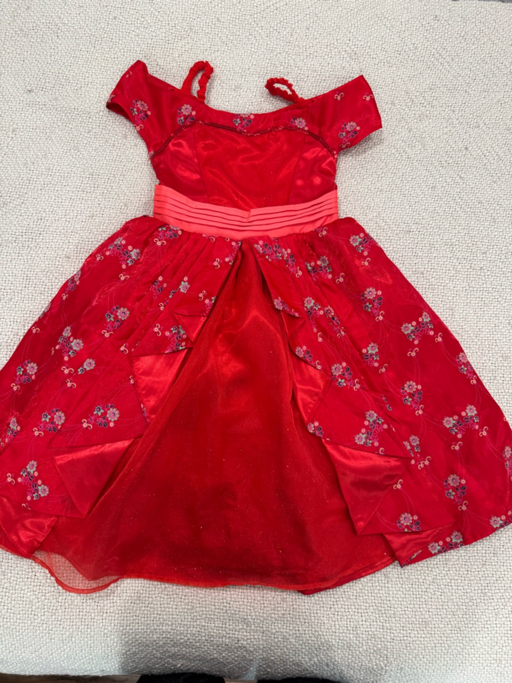 DISNEY- Elena of Avalor, Girls Red Floral Party Dress
